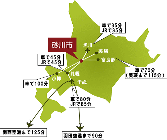砂川市へのアクセスマップ
